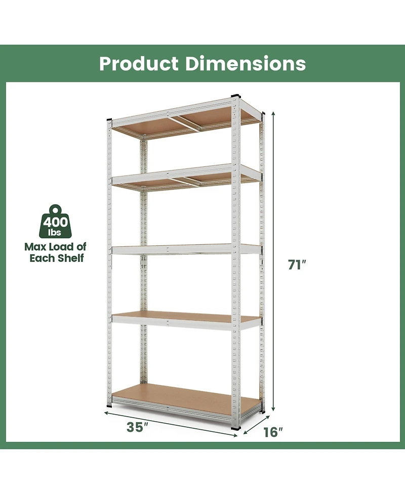 5-Tier Shelving Unit with 2000 Lbs Capacity Heavy-Duty Storage Rack for Home & Garage