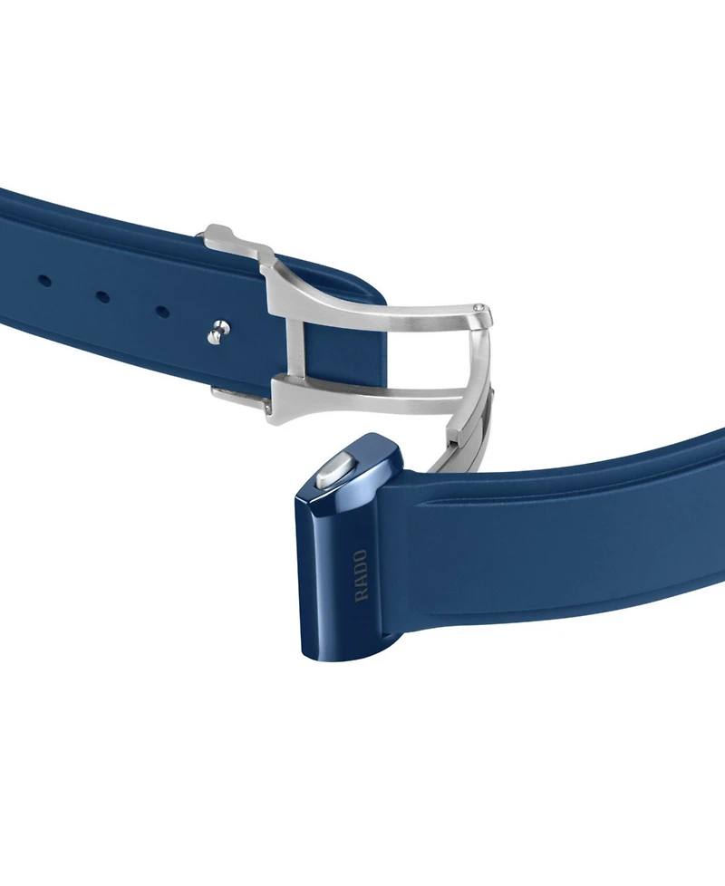 Rado Unisex Swiss Automatic True Square Open Heart Navy Blue Rubber Strap Watch 38mm