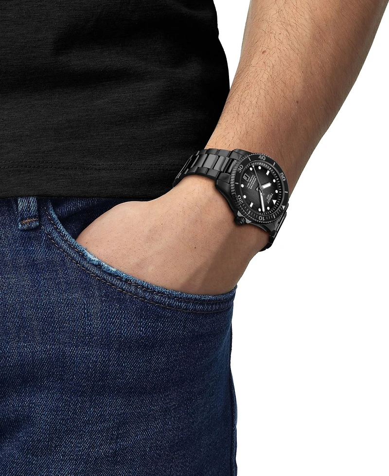 Tissot Men's Swiss Automatic Seastar 1000 Powermatic 80 Black Pvd Stainless Steel Bracelet Watch 40mm