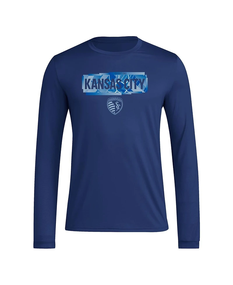 Adidas Men's Navy Sporting Kansas City Local Pop Aeroready Long Sleeve T-Shirt