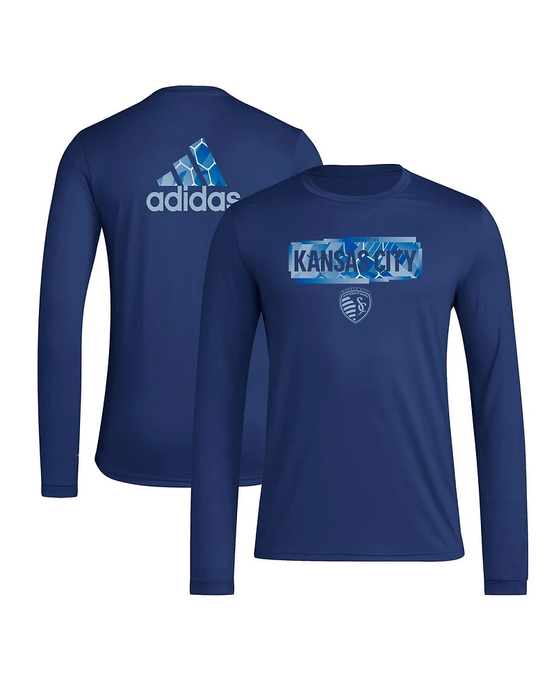 Adidas Men's Navy Sporting Kansas City Local Pop Aeroready Long Sleeve T-Shirt