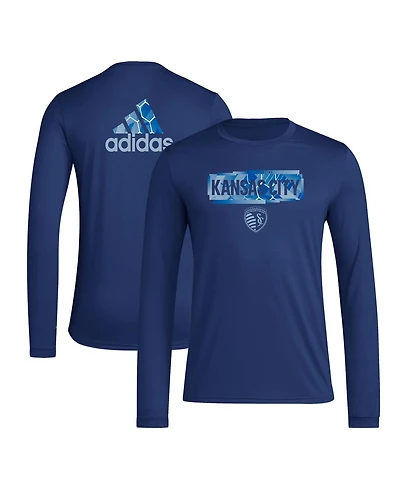 Adidas Men's Navy Sporting Kansas City Local Pop Aeroready Long Sleeve T-Shirt