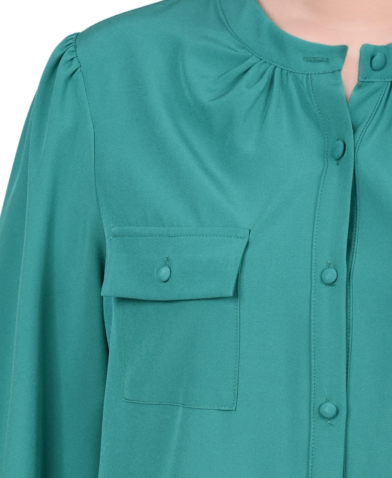 Ny Collection Plus Long Sleeve Mandarin Collar Blouse