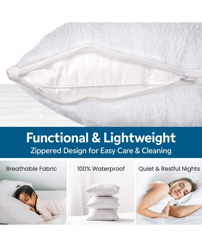 Guardmax Queen Size Terry Cotton Waterproof Pillow Protector with Zipper - White (4 Pack)