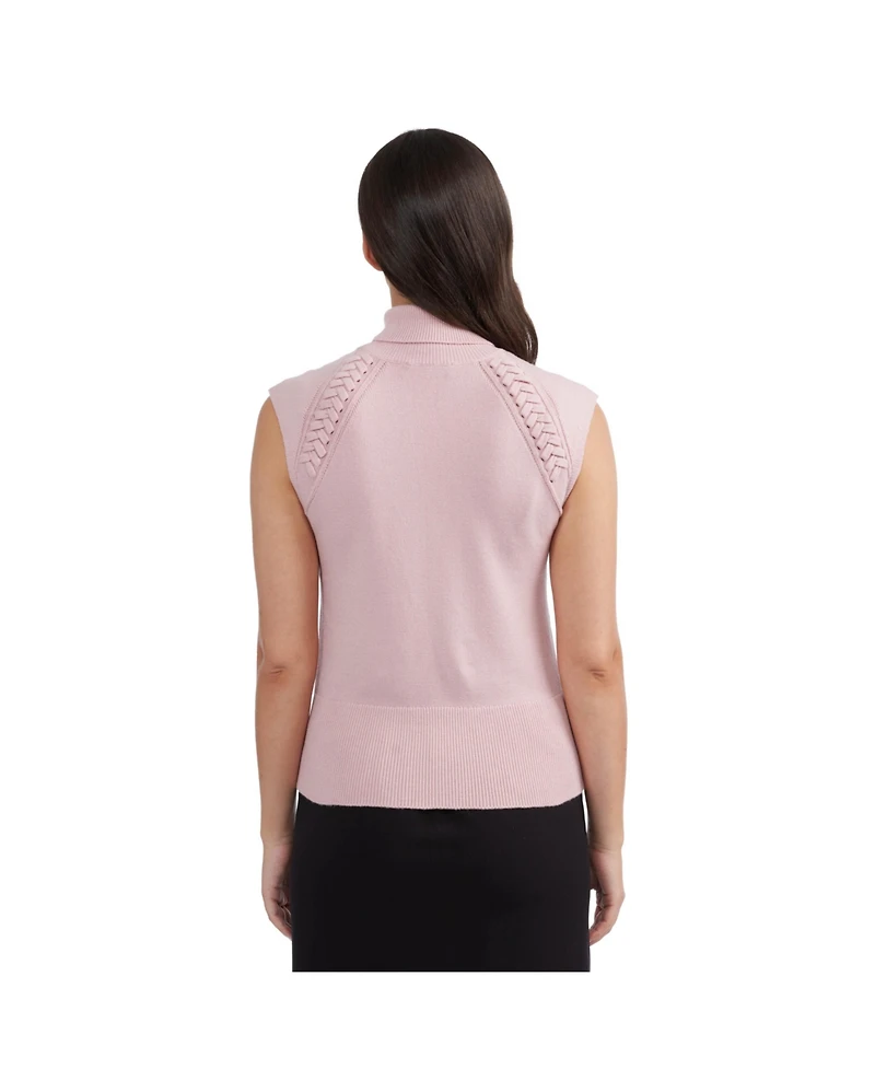 Ellen Tracy Women's Sleeveless Turtleneck Sweater with Braid Detail