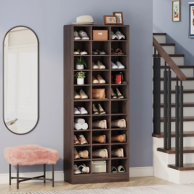 Tribesigns 10-Tier Shoe Storage Cabinet, Gray Wooden Shoe Rack with 30 Cubbies, Freestanding Tall Entryway Shoe Organizer for Closet, Entryway