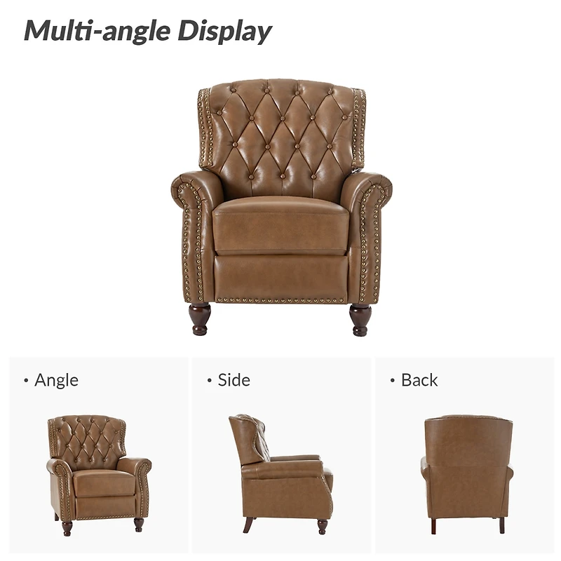 Justine Wooden Upholstery Genuine Leather Recliner with Tufted Back