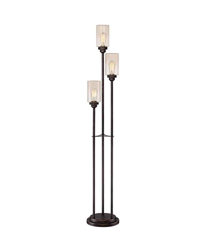 Franklin Iron Works Libby Modern Industrial Tree Floor Lamp 66" Tall Oiled Bronze Metal 3 Light Dimmable Led Amber Seedy Glass for Living Room Be