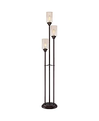 Franklin Iron Works Libby Modern Industrial Tree Floor Lamp 66" Tall Oiled Bronze Metal 3 Light Dimmable Led Amber Seedy Glass for Living Room Be