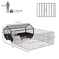 PawHut Small Animal Playpen Cage with Rolling Caster, Water Bottle 46.5"