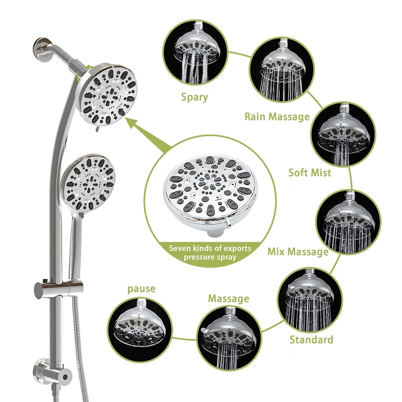 Multi Function Dual Shower Head - Shower System With 4.7 Rain Showerhead, 7-Function