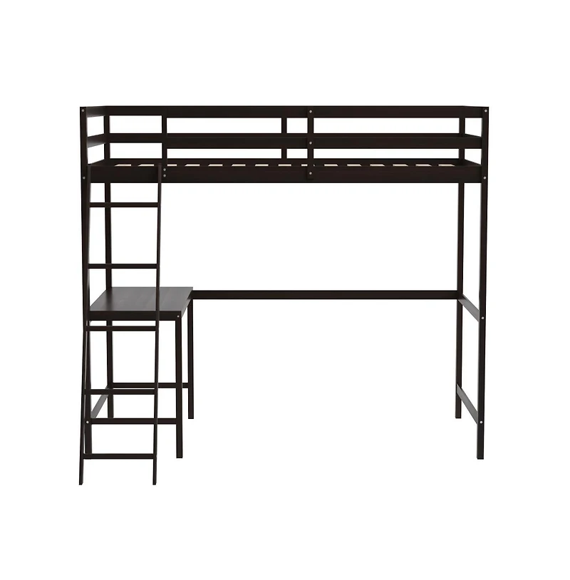 Emma+Oliver Ridley Twin Wood Loft Bed Frame With Protective Guardrails And Integrated Desk Ladder For Use Any 6-8" Thick Mattress