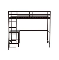 Emma+Oliver Ridley Twin Wood Loft Bed Frame With Protective Guardrails And Integrated Desk Ladder For Use Any 6-8" Thick Mattress