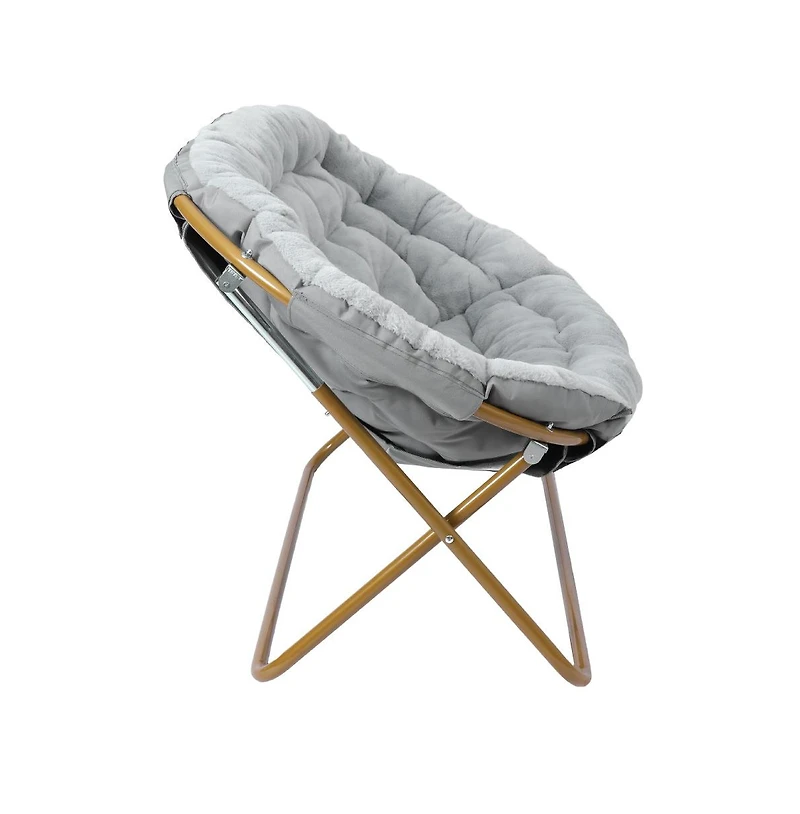Janey Folding Double Saucer Chair With 2 Ottomans And Steel Frame For Dorm Or Bedroom