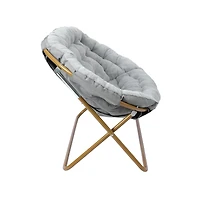 Janey Folding Double Saucer Chair With 2 Ottomans And Steel Frame For Dorm Or Bedroom