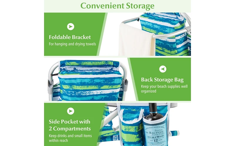 Foldable Backpack Beach Chair with Cup Holder and Storage Pockets for Outdoor