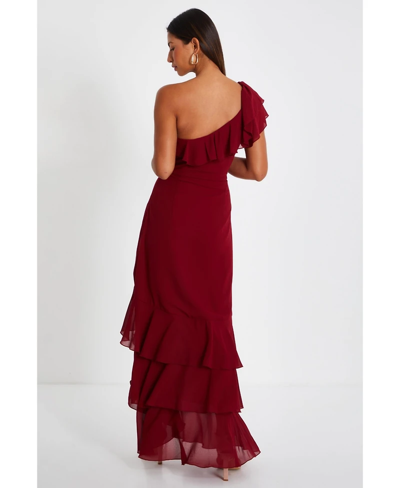 Quiz Women's One-Shoulder Ruffle Maxi Dress