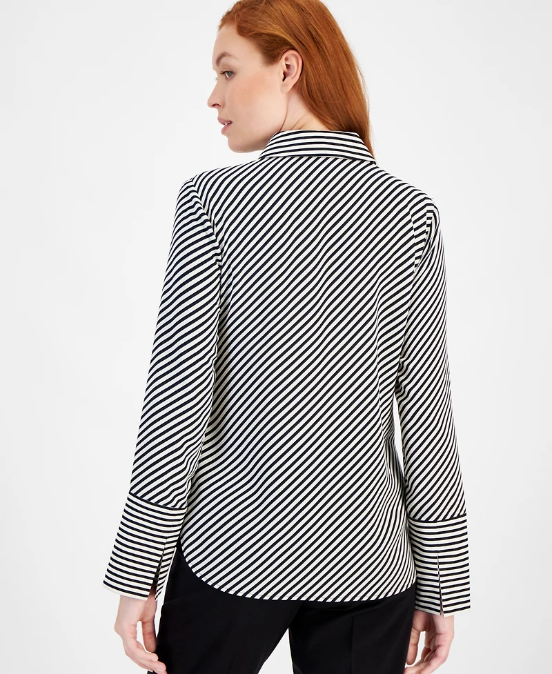 Anne Klein Printed Slit-Cuff Blouse