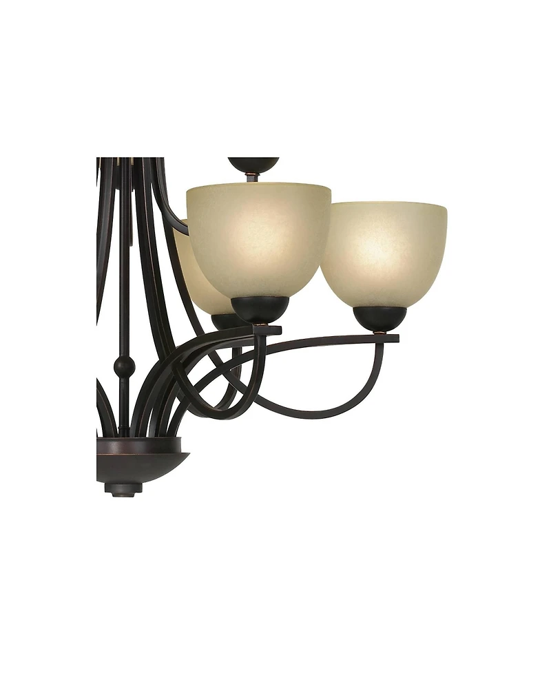 Franklin Iron Works Bennington Italian Bronze Chandelier Light Fixture 28 1/4" Wide Antique Amber Glass 9-Light for Dining Room House Foyer Entryway K