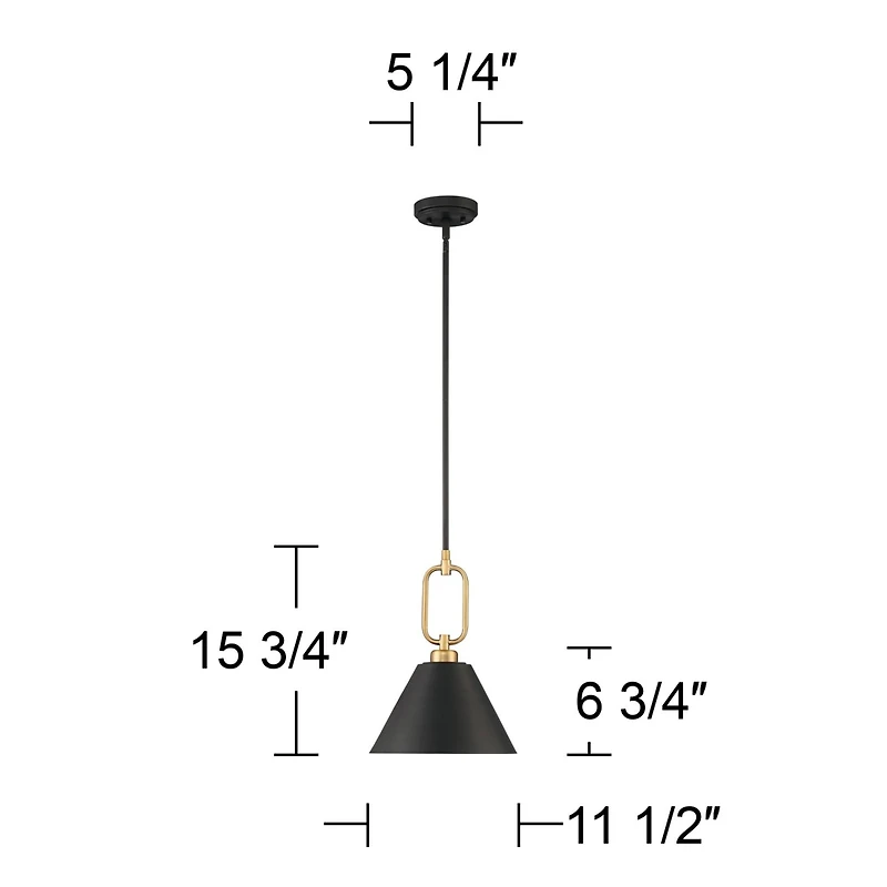 Stiffel Black Warm Gold Mini Pendant Light 11 1/2" Wide Modern Cone Shade Fixture for Dining Room House Kitchen Entryway Bedroom
