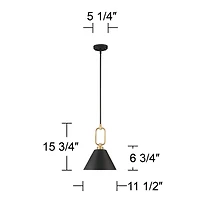 Stiffel Black Warm Gold Mini Pendant Light 11 1/2" Wide Modern Cone Shade Fixture for Dining Room House Kitchen Entryway Bedroom
