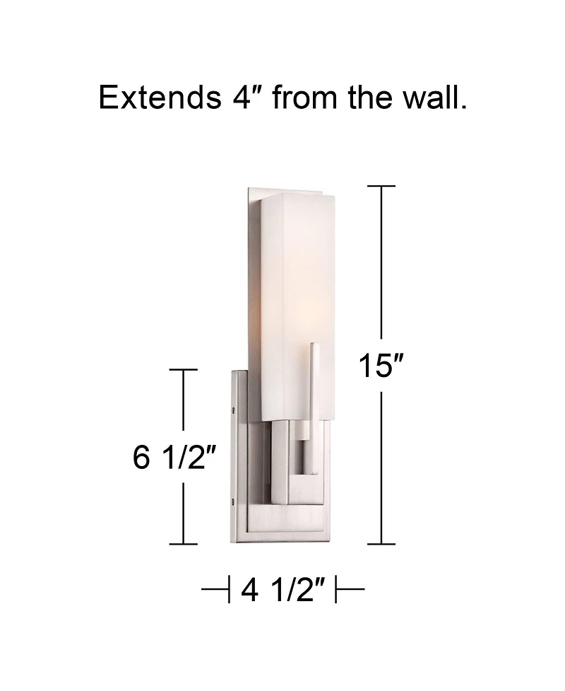 Possini Euro Design Midtown Modern Wall Light Sconce Satin Nickel Hardwired 4 1/2" Wide Fixture White Glass Rectangular Shade for Bedroom Bathroom Bed