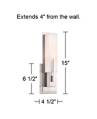 Possini Euro Design Midtown Modern Wall Light Sconce Satin Nickel Hardwired 4 1/2" Wide Fixture White Glass Rectangular Shade for Bedroom Bathroom Bed