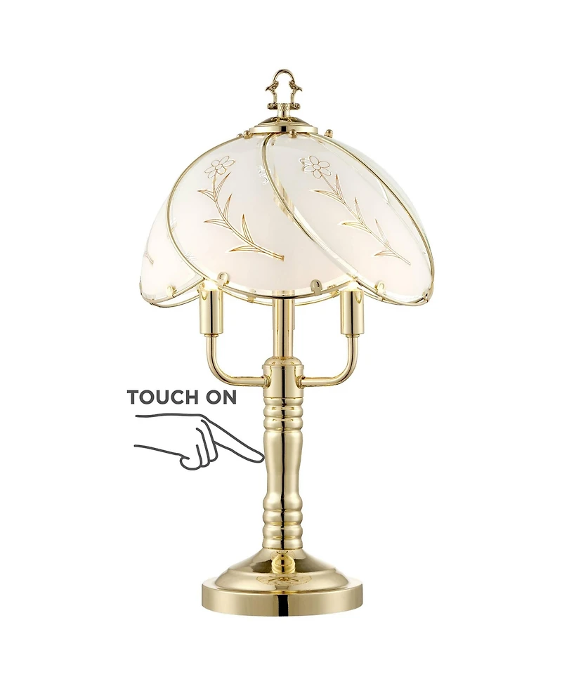 Regency Hill Flower Traditional Accent Table Lamp 19 1/2" High Polished Brass Touch On Off Floral Glass Shade for Bedroom Living Room Bedside Off