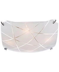 Lattice Modern Close To Ceiling Light Flush Mount Fixture 16.50" Wide Chrome Etched Lattice Square Frosted Glass Bowl Shade for Bedroom Hallway L