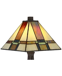 Robert Louis Tiffany Mission Accent Table Lamp 14 1/4" High Led Art Deco Stained Glass Shade for Bedroom Bedside Nightstand Office
