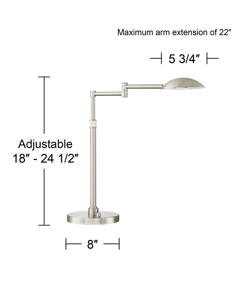 Possini Euro Design Eliptik Modern Desk Table Lamp 24 1/2" High Satin Nickel Led Swing Arm Adjustable Height for Bedroom Living Room Nightstand O