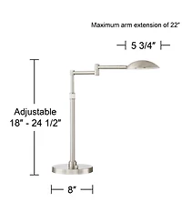 Possini Euro Design Eliptik Modern Desk Table Lamp 24 1/2" High Satin Nickel Led Swing Arm Adjustable Height for Bedroom Living Room Nightstand O