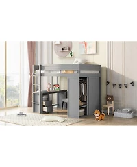 Simplie Fun Wood Full Size Loft Bed With Wardrobes And 2-Drawer Desk With Cabinet