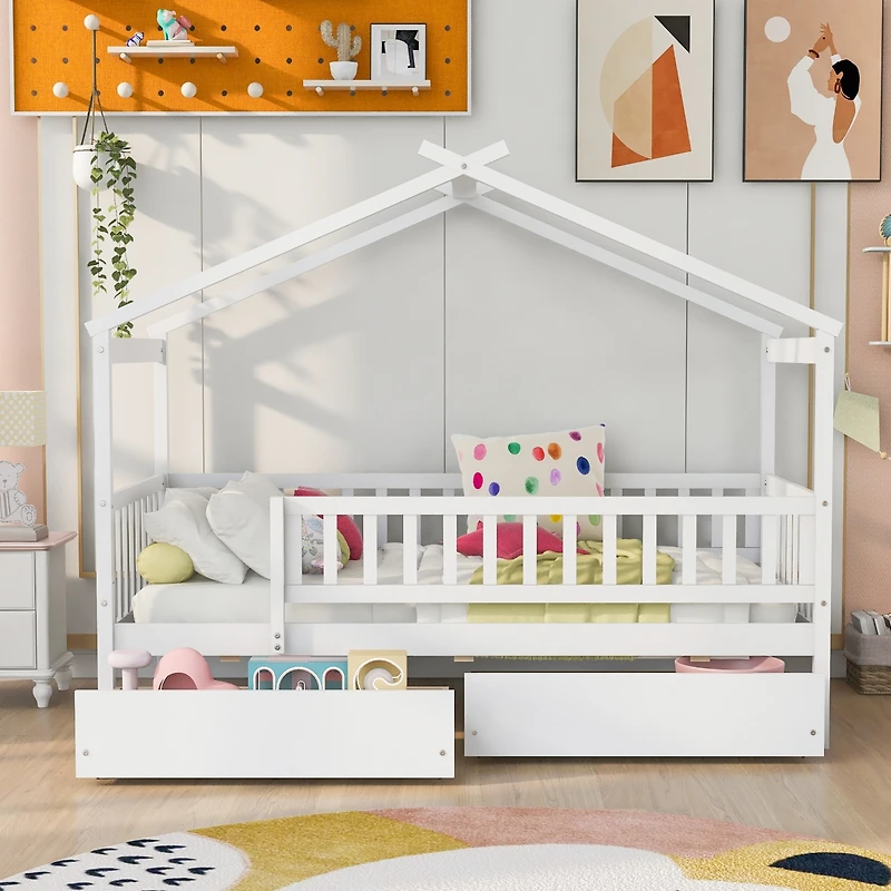 Streamdale Twin Wooden House Bed With Two Drawers