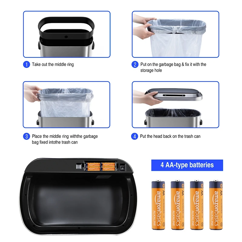 Streamdale Furniture 50L Smart Automatic Trash Cans - Full Intelligent Sensor - Black