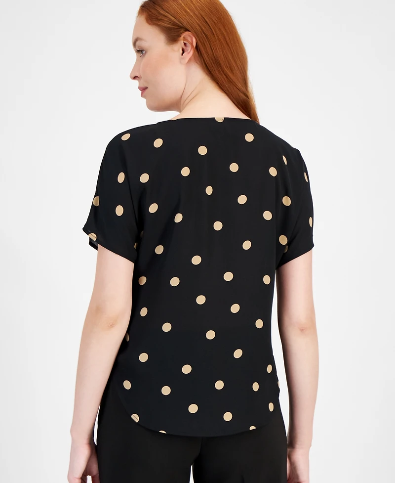 Anne Klein Women's Printed Boat Neck Short-Sleeve Top