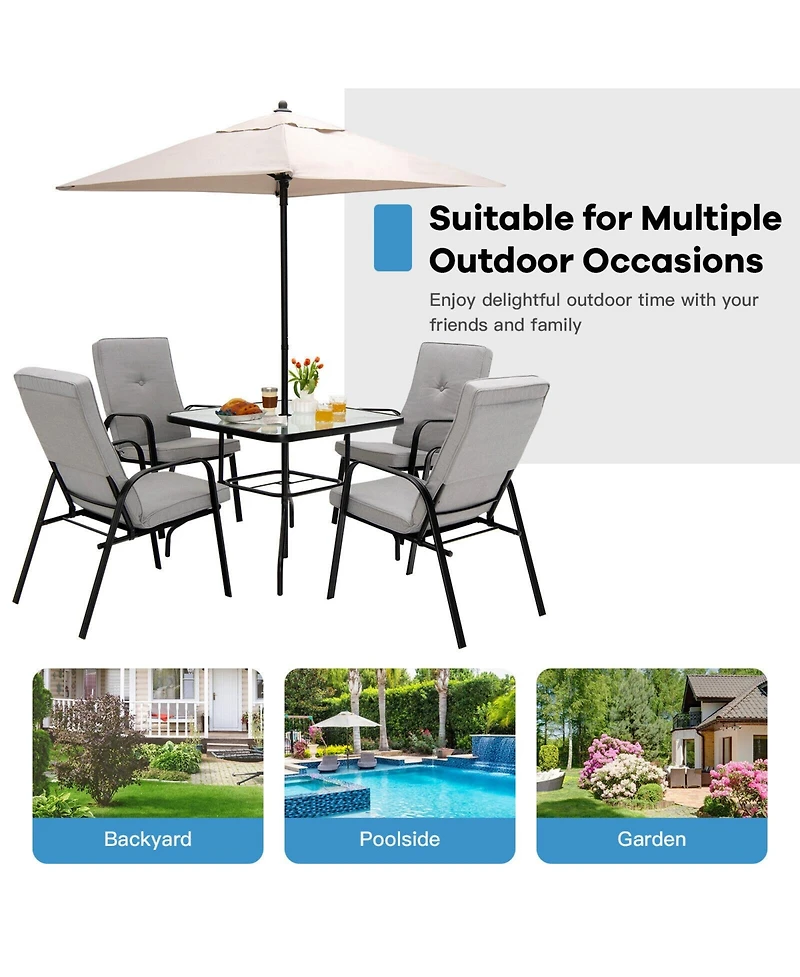 Slickblue 4 Patio Dining Stackable Chairs Set with High-Back Cushions