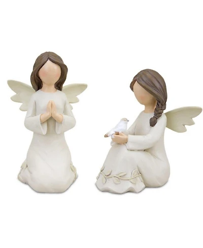 Slickblue Beige Angel Figurine With Raised Floral Accent (Set of 2)