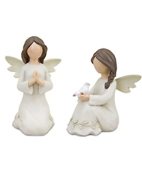 Slickblue Beige Angel Figurine With Raised Floral Accent (Set of 2)
