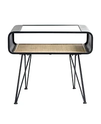 Iron Side Table With Rattan Accent 23.5"H