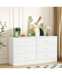 Sugift 6 Drawer White Dresser for Bedroom Versatile Chests of Drawers