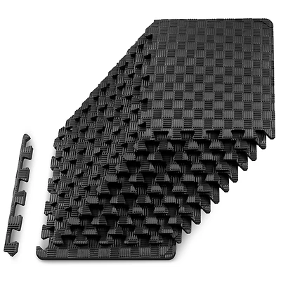 ProsourceFit Checkered Puzzle Exercise Mat 12 x 12 1/2-in, Black, 12 Sq Ft - 12 Tiles