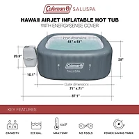 Bestway Coleman Hawaii AirJet Inflatable Hot Tub with EnergySense Cover, Grey