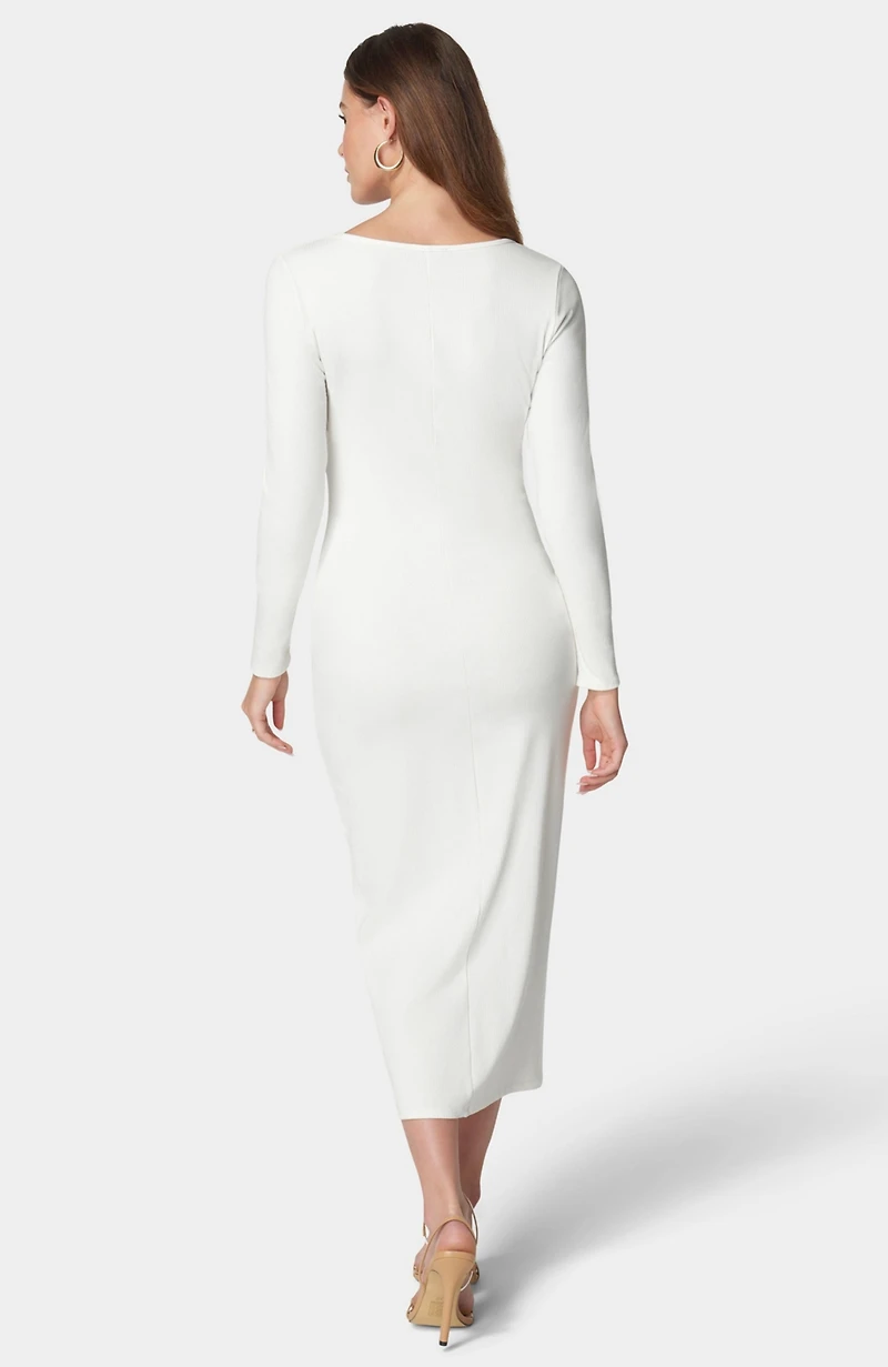Bebe Women's Long Sleeve Square Neck Rib Maxi Dress