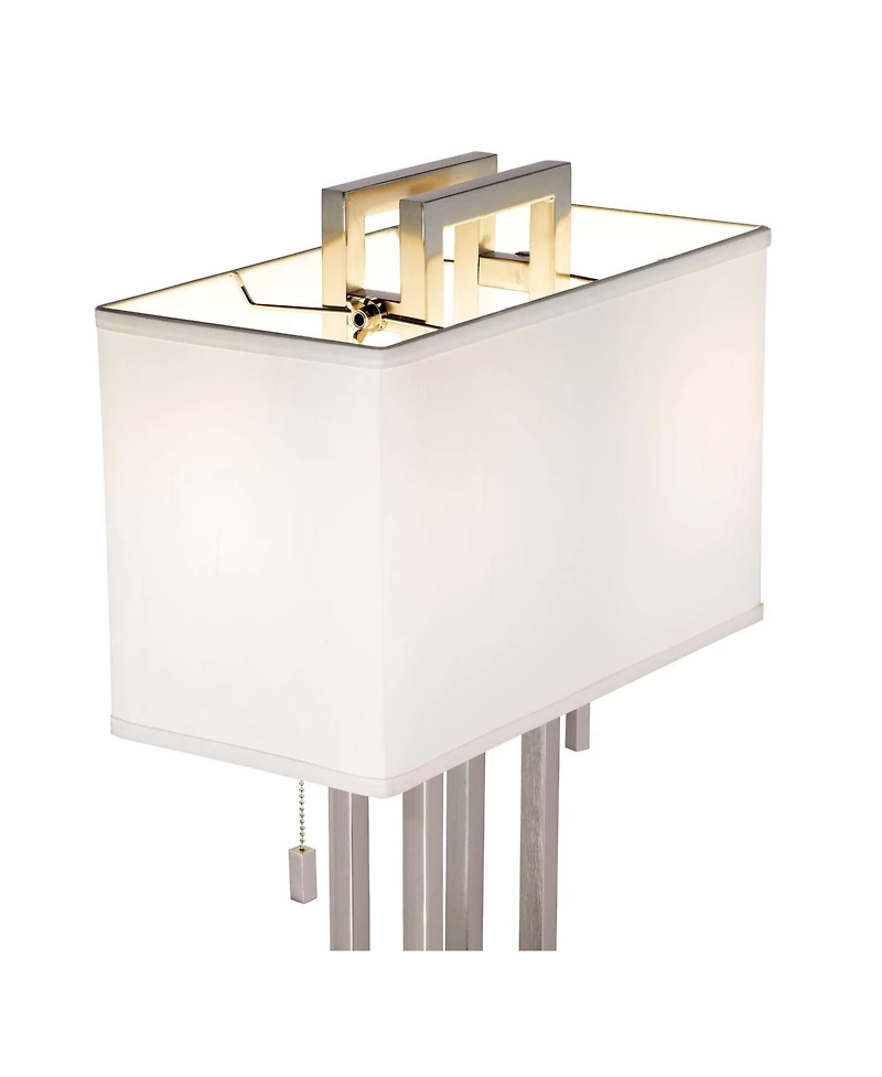 Possini Euro Design Modern Floor Lamp 62" Tall Brushed Nickel Openwork Rectangular Profile Off White Fabric Shade for Living Room Reading
