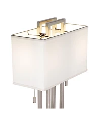 Possini Euro Design Modern Floor Lamp 62" Tall Brushed Nickel Openwork Rectangular Profile Off White Fabric Shade for Living Room Reading