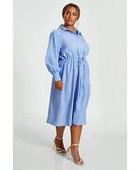 Quiz Women's Plus Stripe Tie Waist Collar Detail Midi Dress