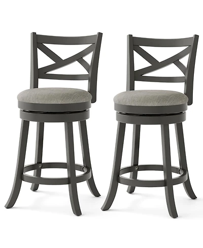 Set of 2 Swivel Bar Stools with Hollow Back and Padded Seat for Counter Height