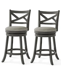 Set of 2 Swivel Bar Stools with Hollow Back and Padded Seat for Counter Height
