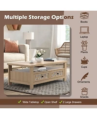 Slickblue 3-tier Coffee Table with 2 Drawers and 5 Support Legs